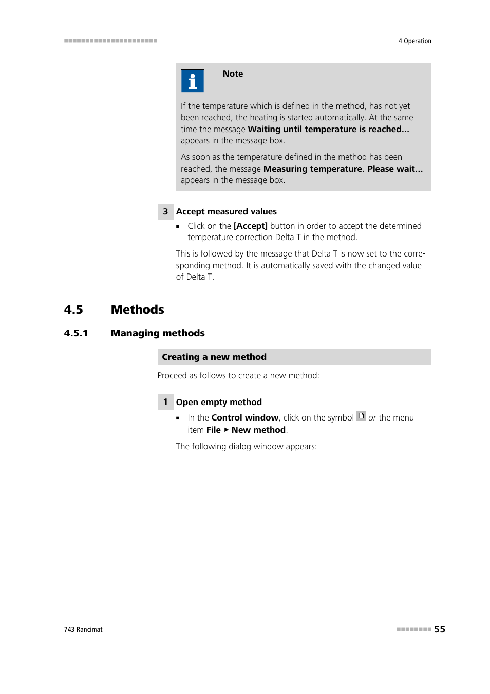 5 methods, 1 managing methods, Methods | Managing methods | Metrohm 743 Rancimat User Manual | Page 63 / 197