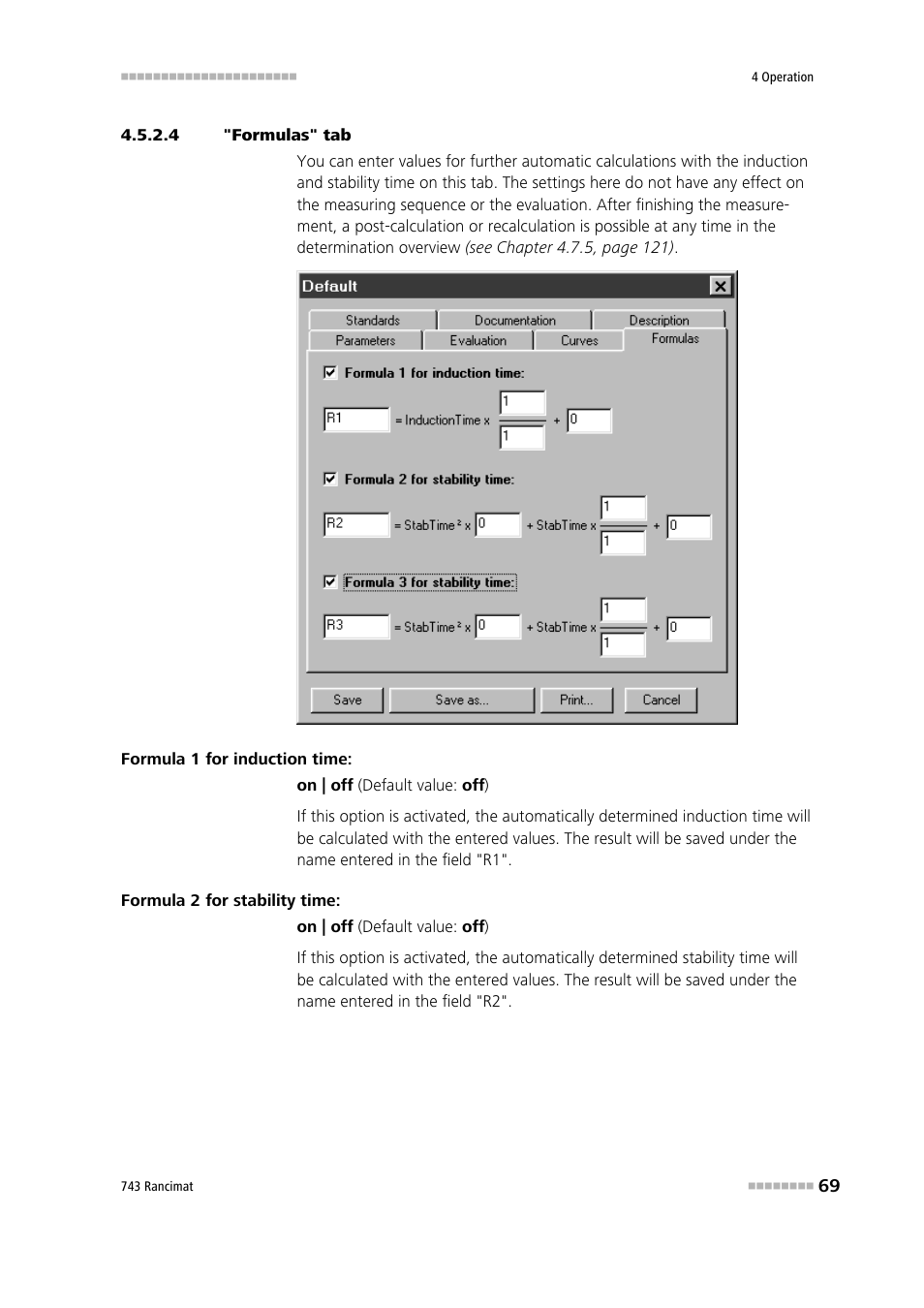 4 "formulas" tab | Metrohm 743 Rancimat User Manual | Page 77 / 197