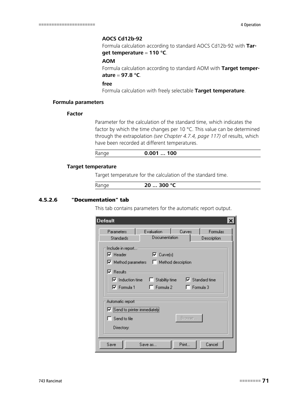 6 "documentation" tab | Metrohm 743 Rancimat User Manual | Page 79 / 197