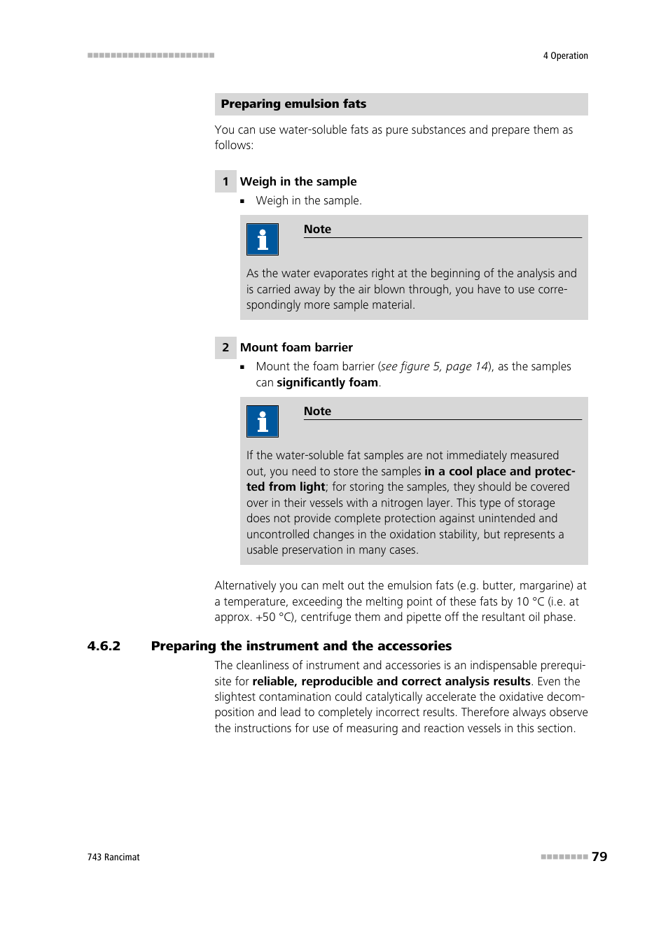 2 preparing the instrument and the accessories, Preparing the instrument and the accessories, Section .4.6.2 | Metrohm 743 Rancimat User Manual | Page 87 / 197