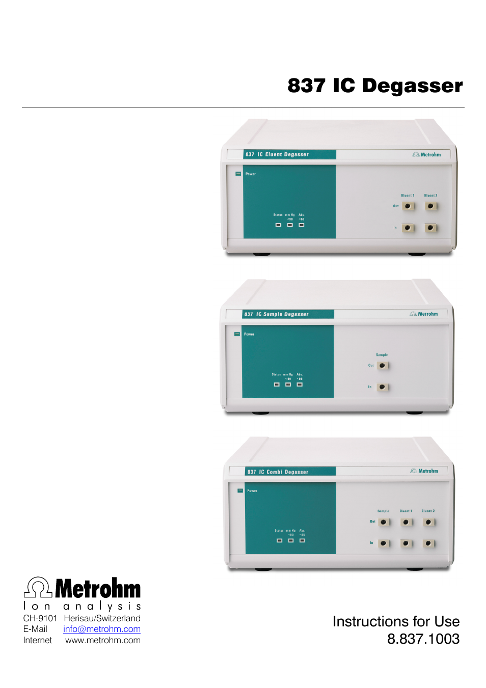 Metrohm 837 IC Degasser User Manual | 37 pages