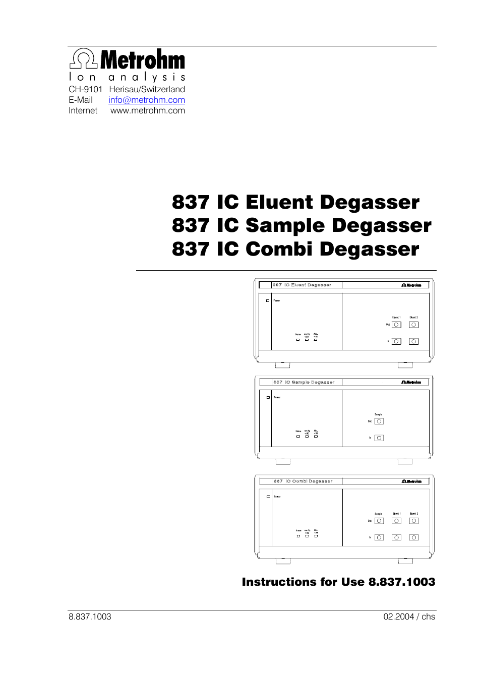 837 ic degasser | Metrohm 837 IC Degasser User Manual | Page 3 / 37