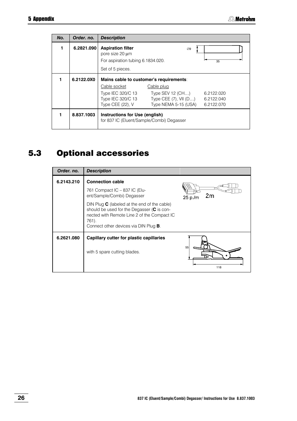 3 optional accessories, Optional accessories | Metrohm 837 IC Degasser User Manual | Page 32 / 37