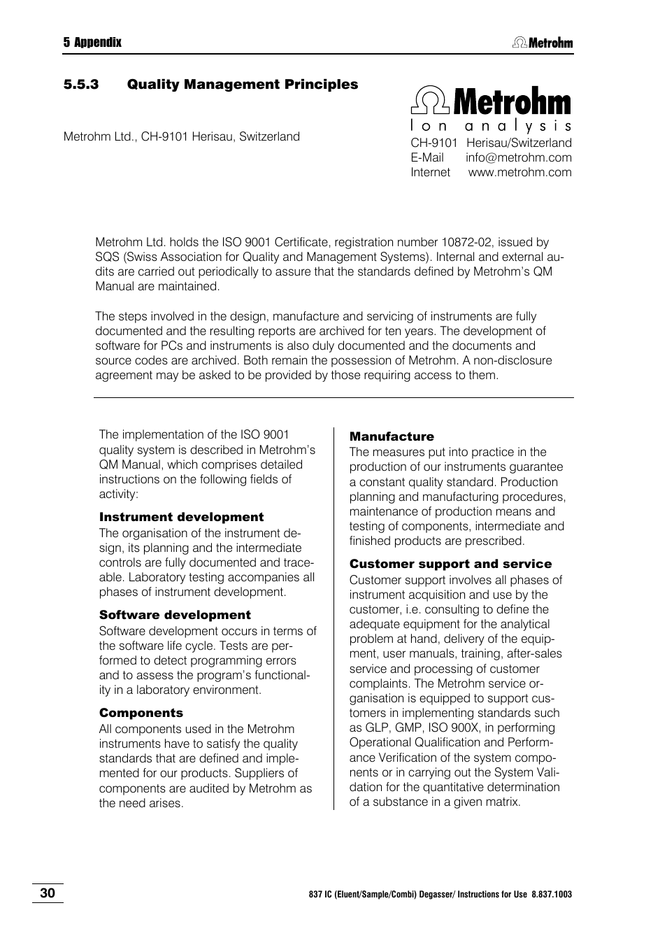 3 quality management principles, Quality management principles | Metrohm 837 IC Degasser User Manual | Page 36 / 37