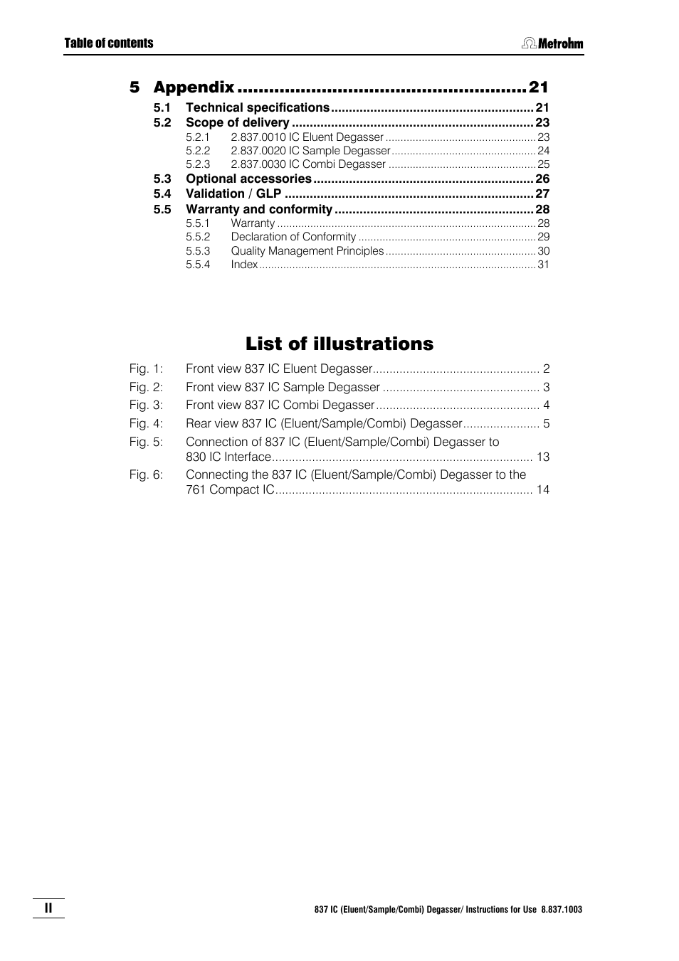 List of illustrations, Appendix | Metrohm 837 IC Degasser User Manual | Page 6 / 37