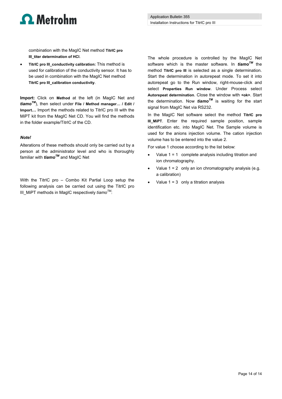 Metrohm TitrIC pro III User Manual | Page 14 / 14