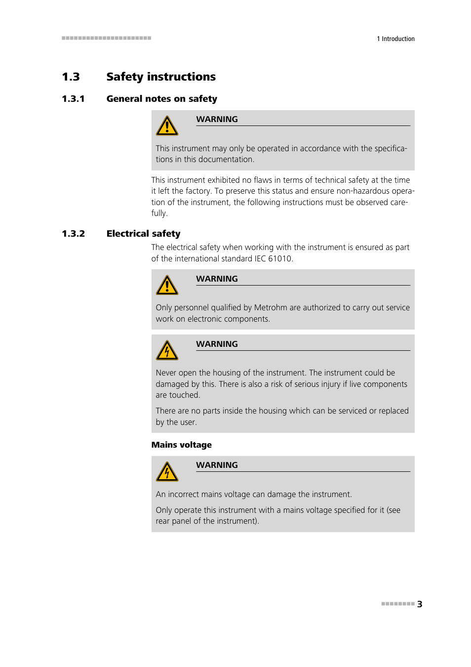 3 safety instructions, 1 general notes on safety, 2 electrical safety | Safety instructions, General notes on safety, Electrical safety | Metrohm Liquid Handling Station User Manual | Page 11 / 35