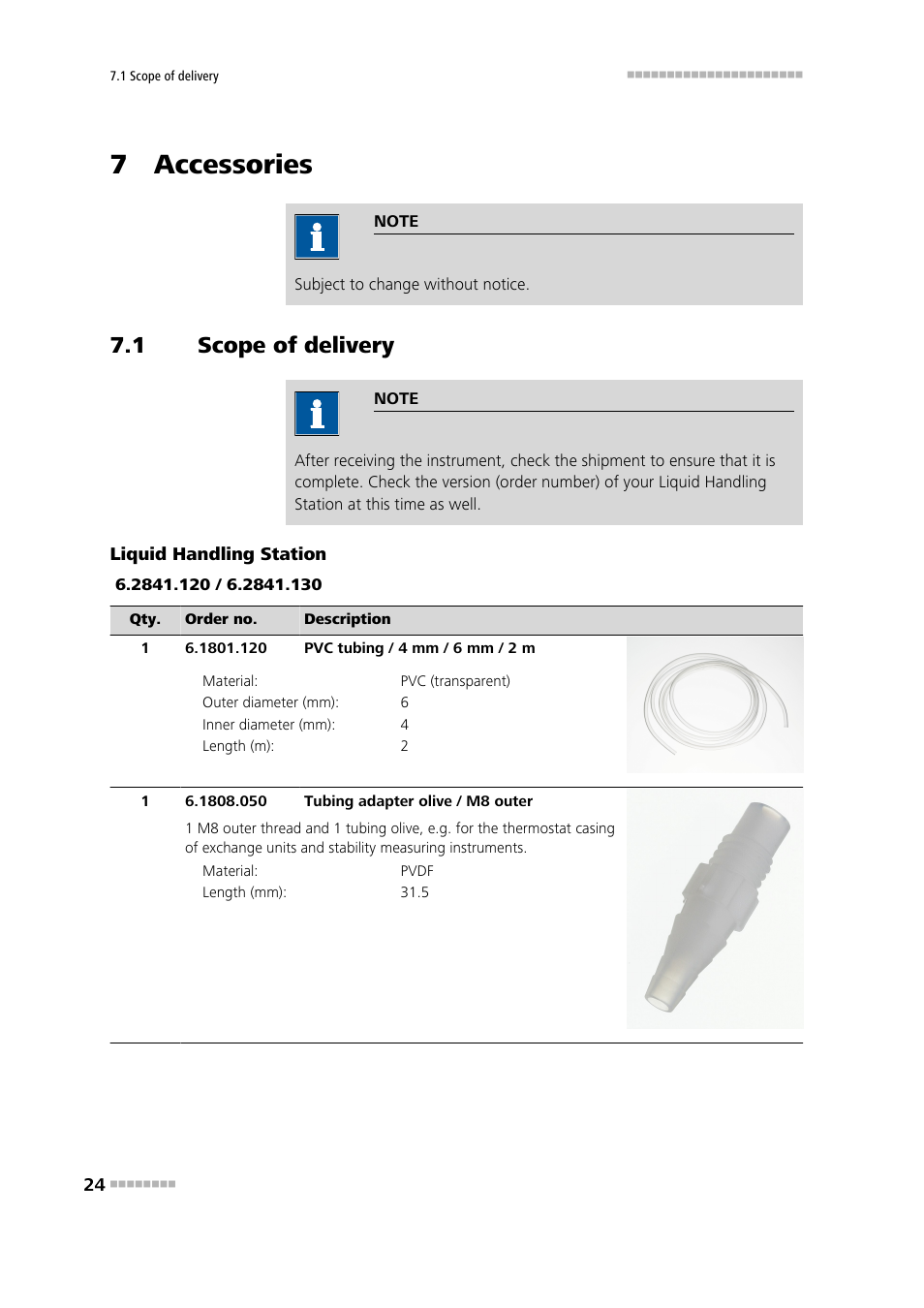 7 accessories, 1 scope of delivery, 1 liquid handling station | Scope of delivery, Liquid handling station | Metrohm Liquid Handling Station User Manual | Page 32 / 35