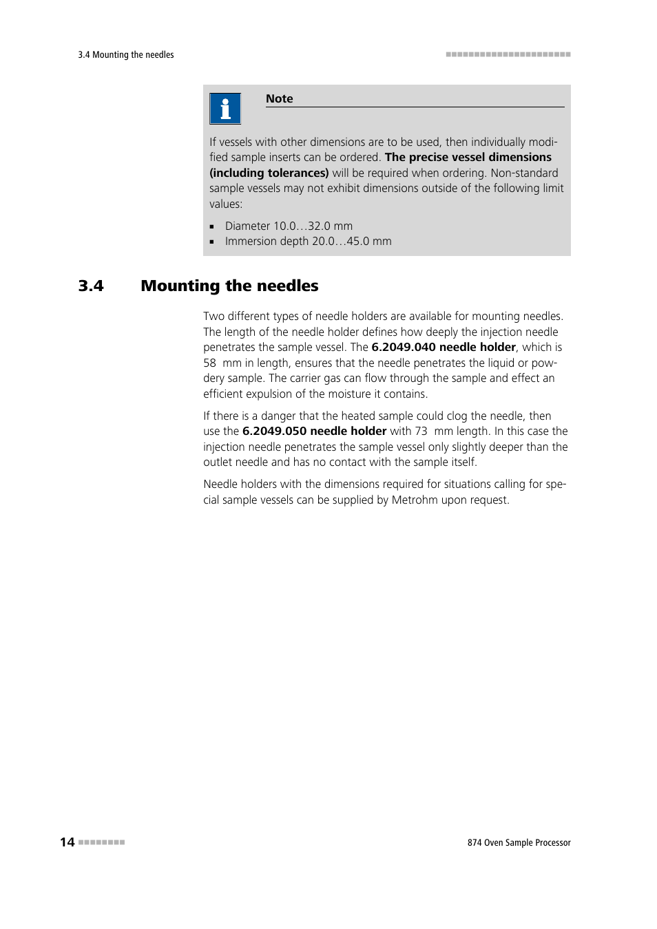 4 mounting the needles, Mounting the needles | Metrohm 874 USB Oven Sample Processor User Manual | Page 22 / 79