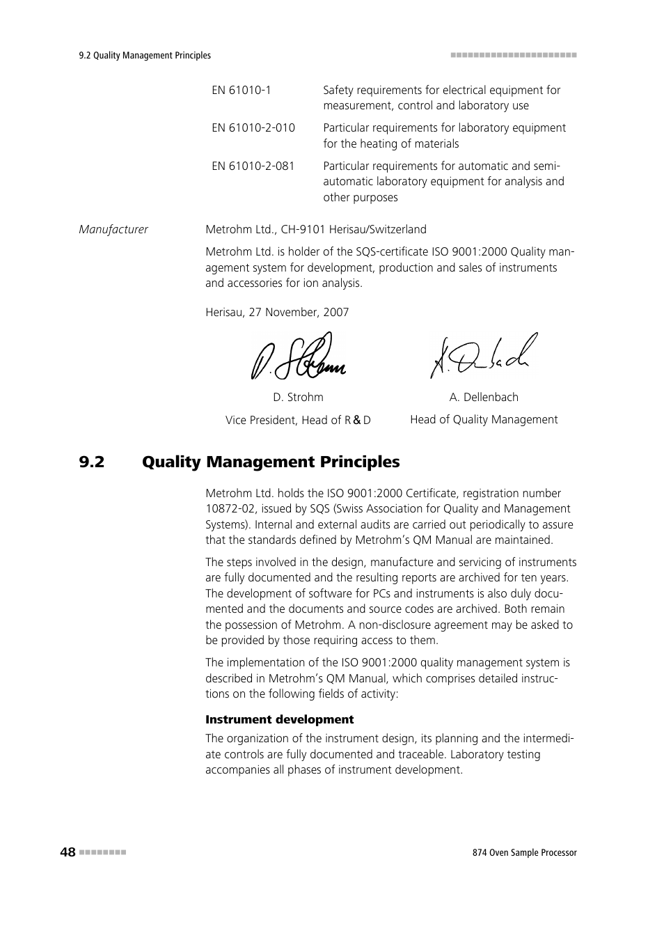 2 quality management principles, Quality management principles | Metrohm 874 USB Oven Sample Processor User Manual | Page 56 / 79