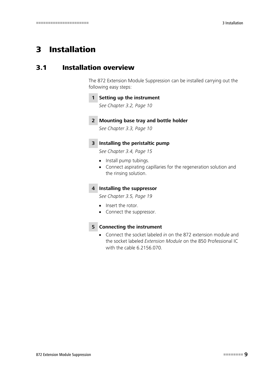 3 installation, 1 installation overview, Installation overview | Metrohm 872 Extension Module Suppression User Manual | Page 17 / 60