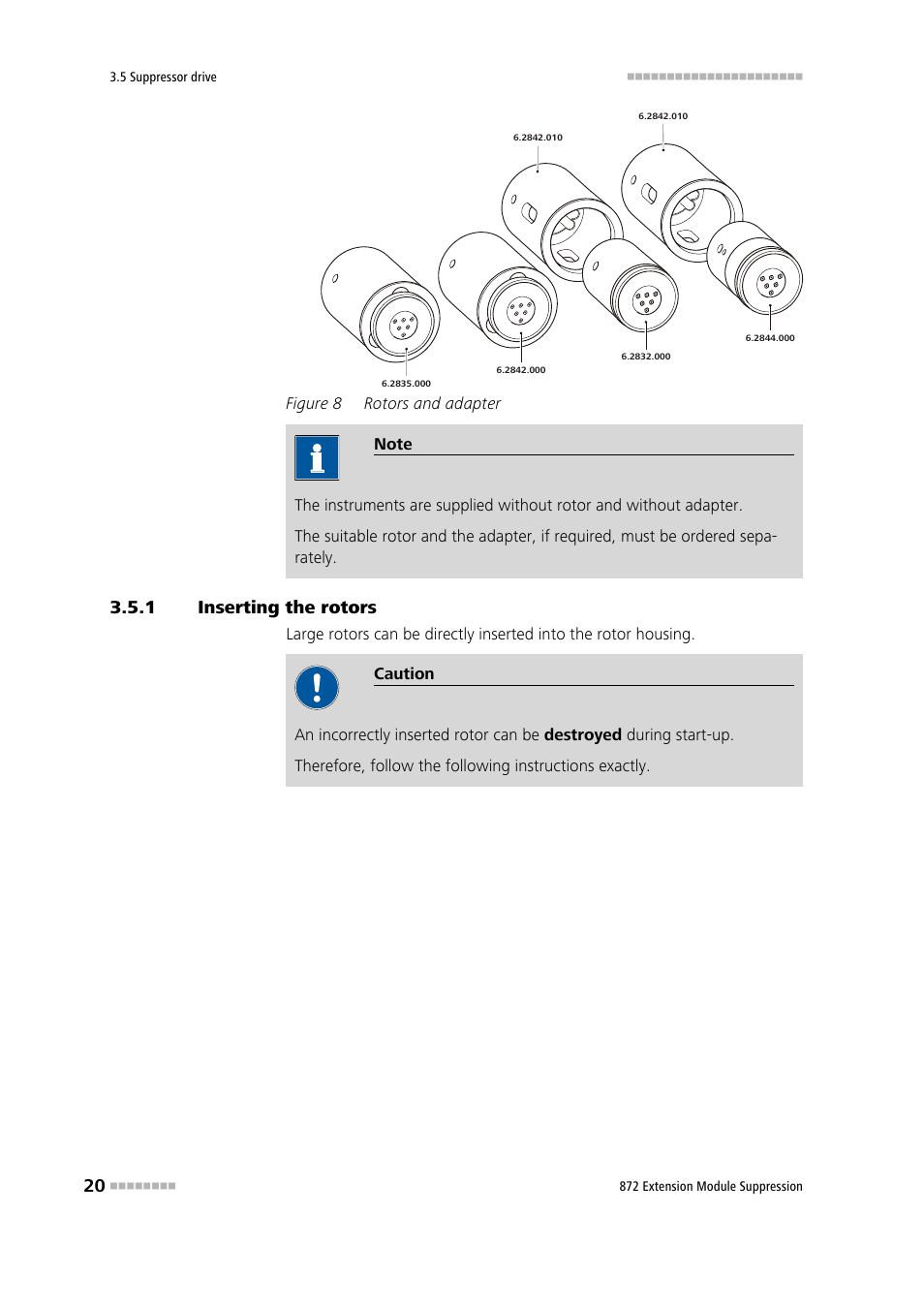 1 inserting the rotors, Inserting the rotors, Figure 8 | Rotors and adapter | Metrohm 872 Extension Module Suppression User Manual | Page 28 / 60