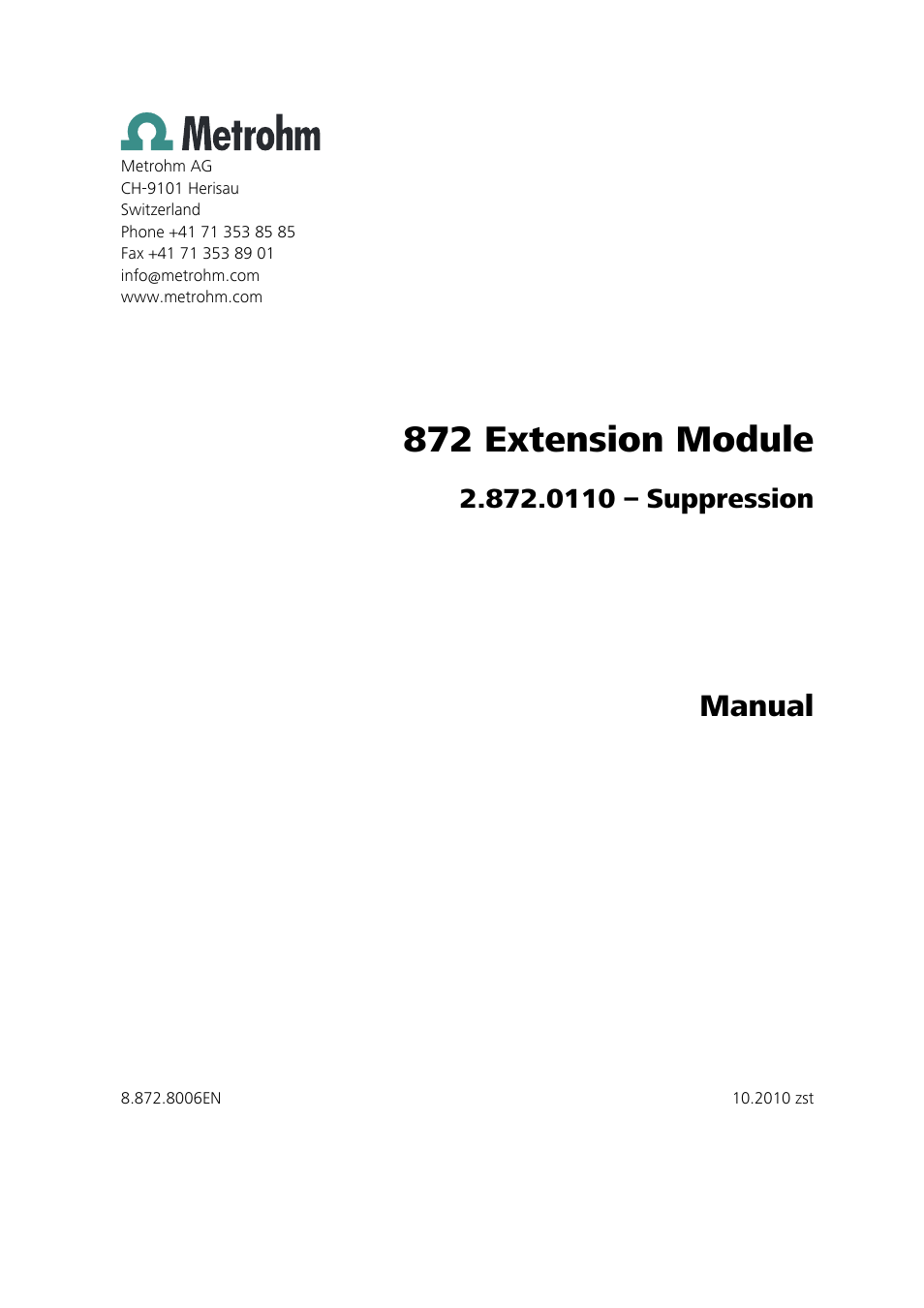 872 extension module, Manual | Metrohm 872 Extension Module Suppression User Manual | Page 3 / 60