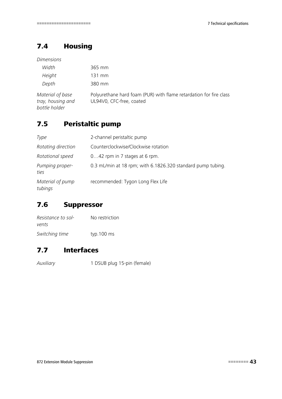 4 housing, 5 peristaltic pump, 6 suppressor | 7 interfaces, Housing, Peristaltic pump, Suppressor, Interfaces | Metrohm 872 Extension Module Suppression User Manual | Page 51 / 60