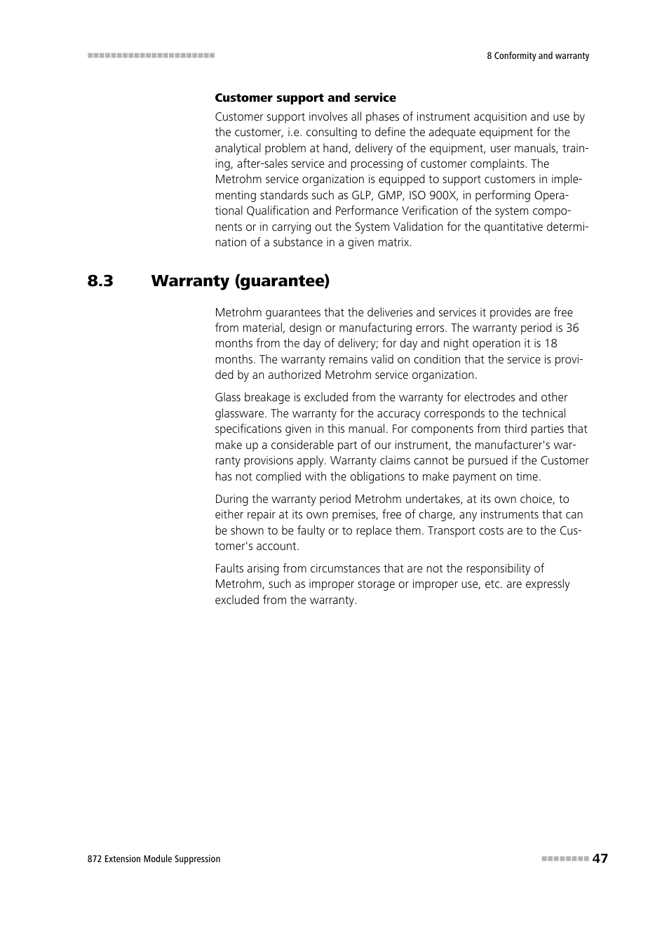 3 warranty (guarantee), Warranty (guarantee) | Metrohm 872 Extension Module Suppression User Manual | Page 55 / 60