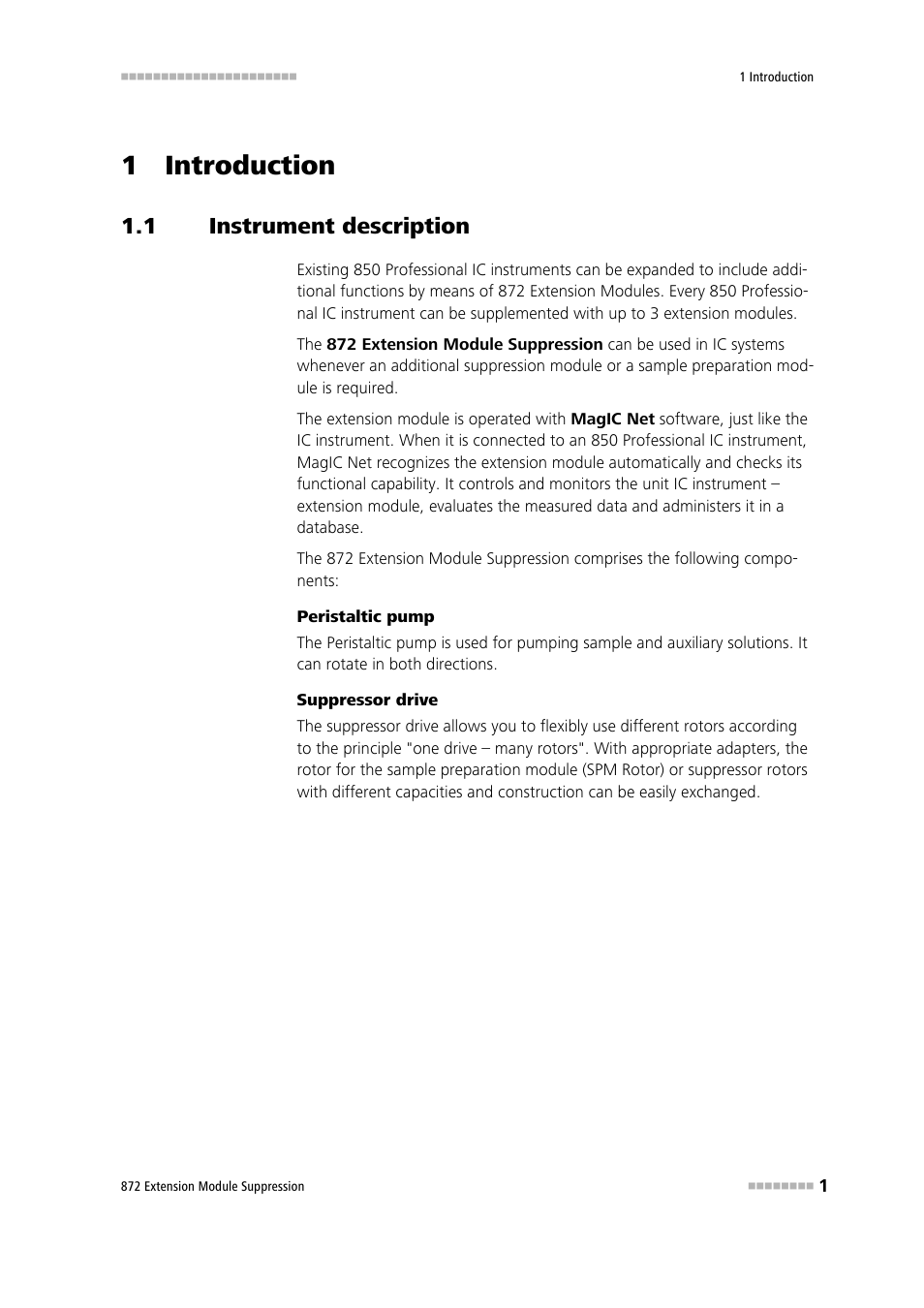 1 introduction, 1 instrument description, Instrument description | Metrohm 872 Extension Module Suppression User Manual | Page 9 / 60