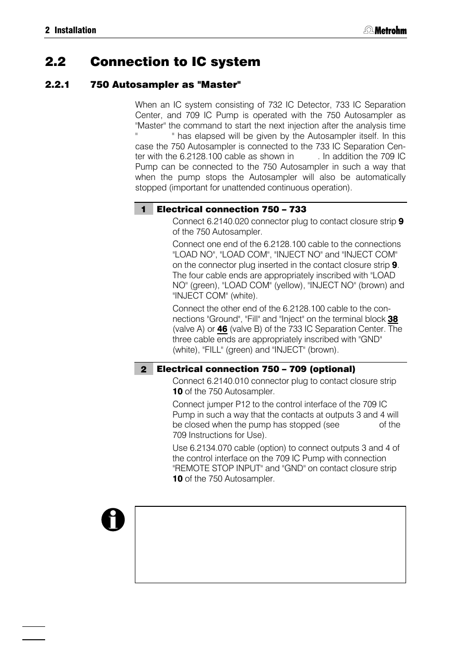 2 connection to ic system | Metrohm 750 Autosampler User Manual | Page 13 / 65