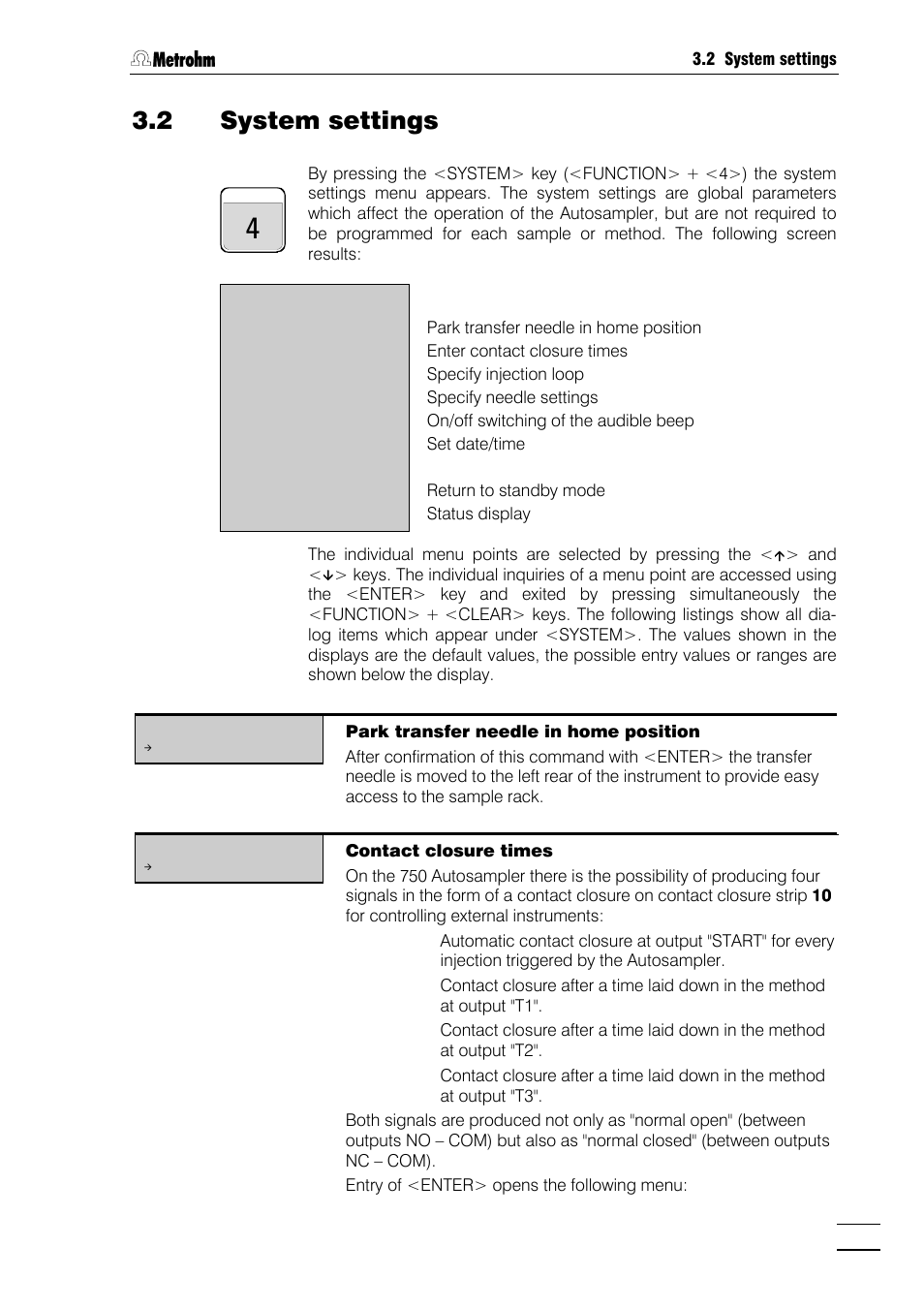 2 system settings | Metrohm 750 Autosampler User Manual | Page 26 / 65
