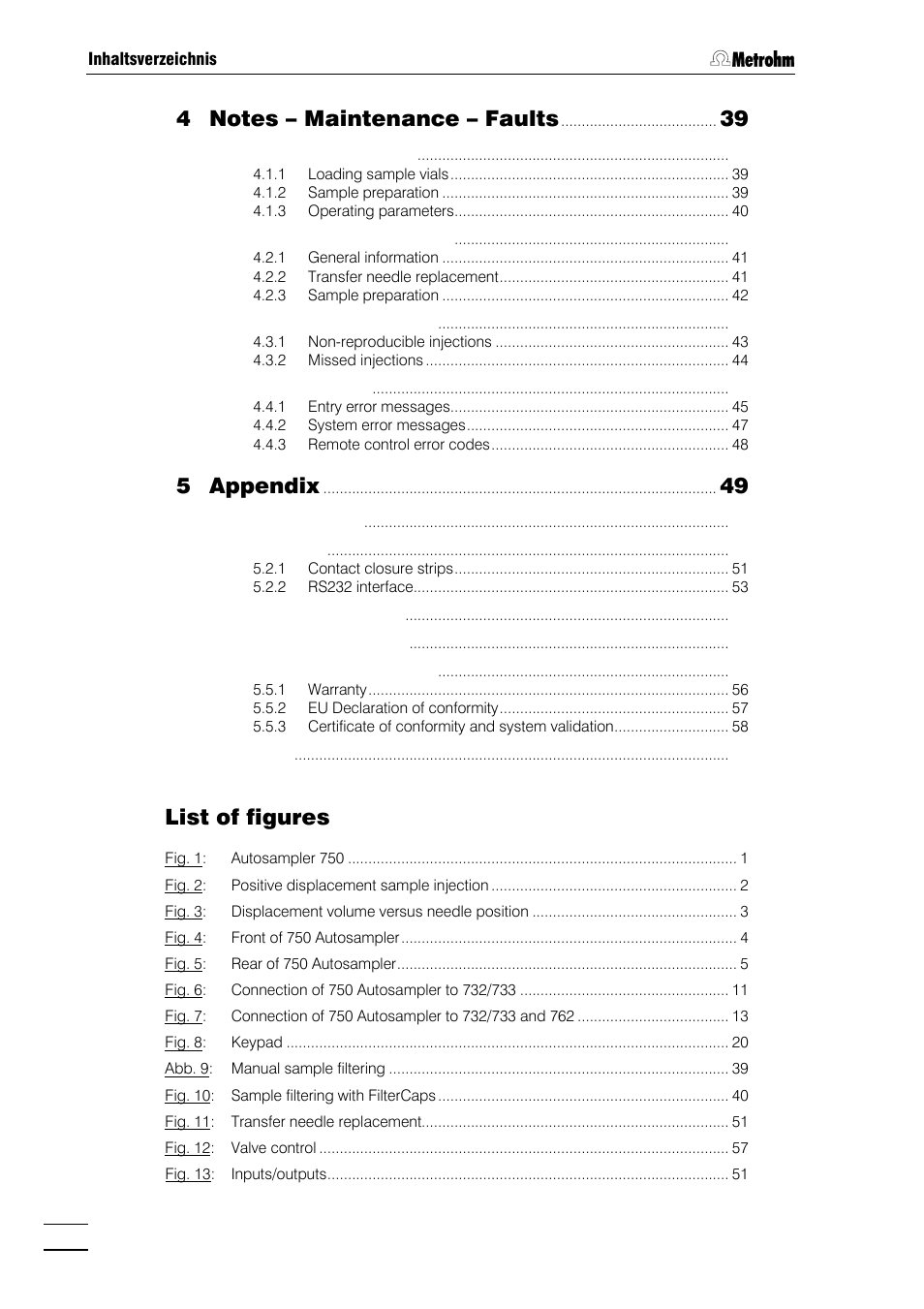 5 appendix, List of figures | Metrohm 750 Autosampler User Manual | Page 3 / 65