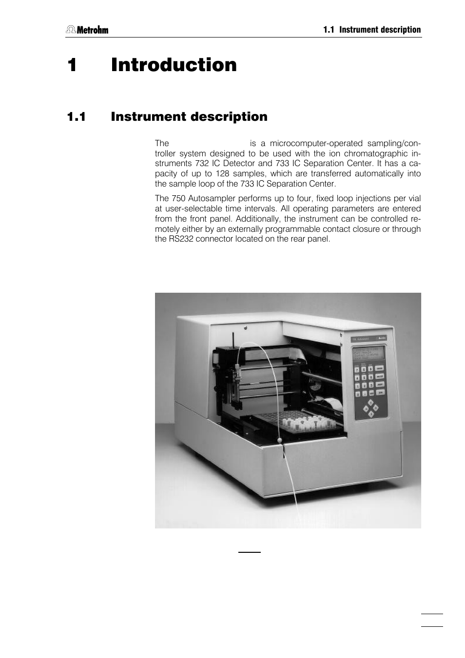 1 introduction, Instrument description, Theory of operation | Control elements, Information on the instructions for use, Organization, Notation and pictograms, Safety notes, Electrical safety, General precautionary rules | Metrohm 750 Autosampler User Manual | Page 4 / 65
