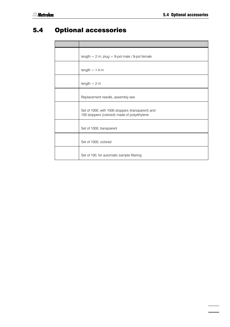 4 optional accessories | Metrohm 750 Autosampler User Manual | Page 58 / 65