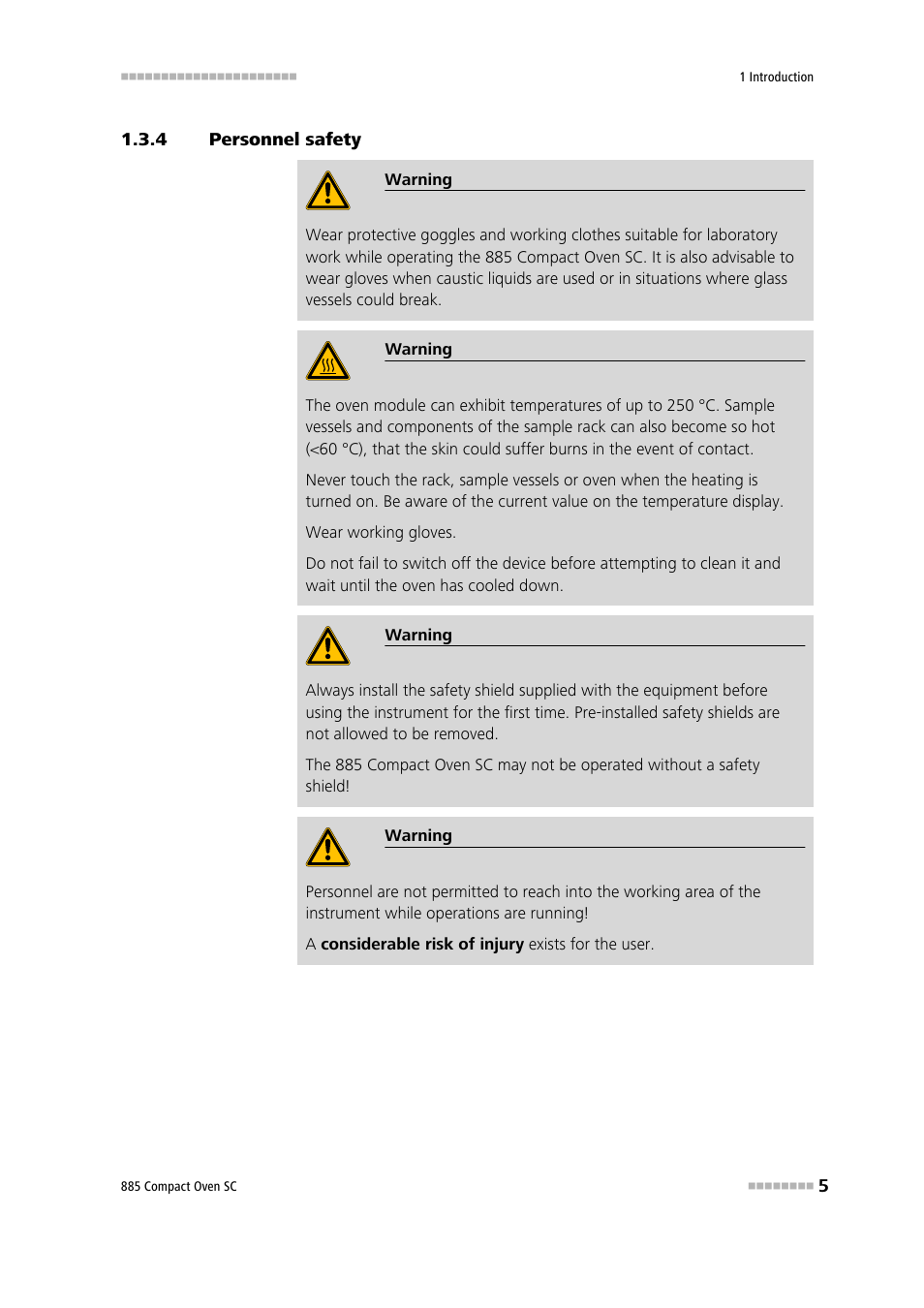 4 personnel safety, Personnel safety | Metrohm 885 Compact Oven SC User Manual | Page 15 / 93