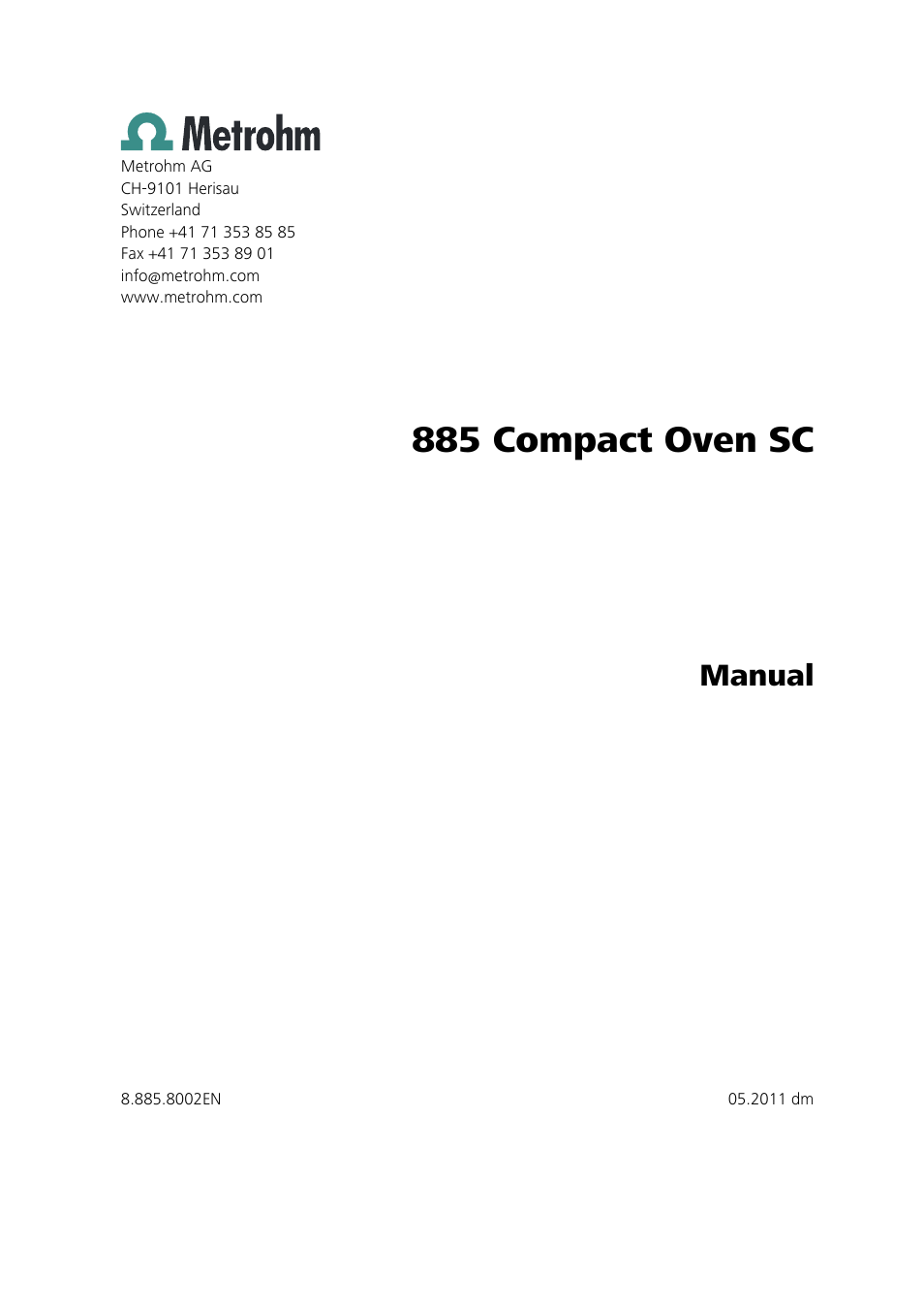 885 compact oven sc, Manual | Metrohm 885 Compact Oven SC User Manual | Page 3 / 93