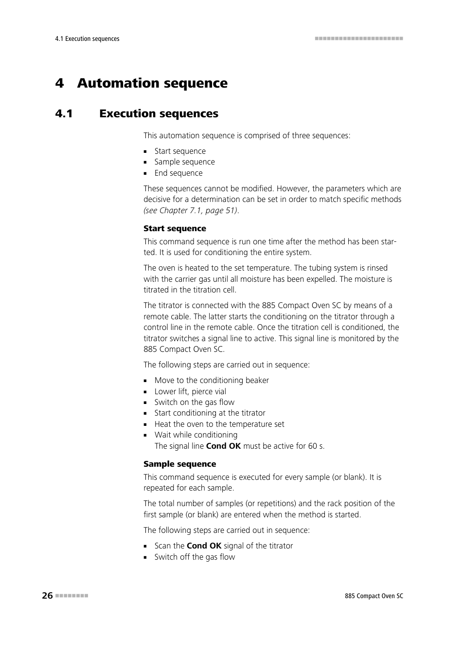 4 automation sequence, 1 execution sequences, Execution sequences | Metrohm 885 Compact Oven SC User Manual | Page 36 / 93