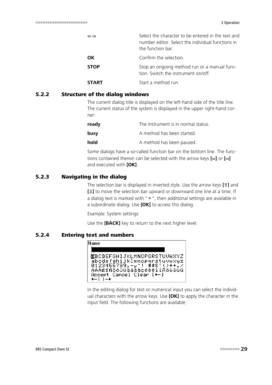 2 structure of the dialog windows, 3 navigating in the dialog, 4 entering text and numbers | Structure of the dialog windows, Navigating in the dialog, Entering text and numbers | Metrohm 885 Compact Oven SC User Manual | Page 39 / 93