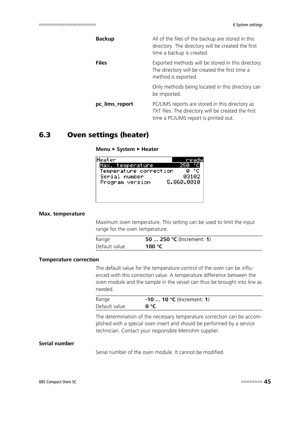 3 oven settings (heater), Oven settings (heater) | Metrohm 885 Compact Oven SC User Manual | Page 55 / 93