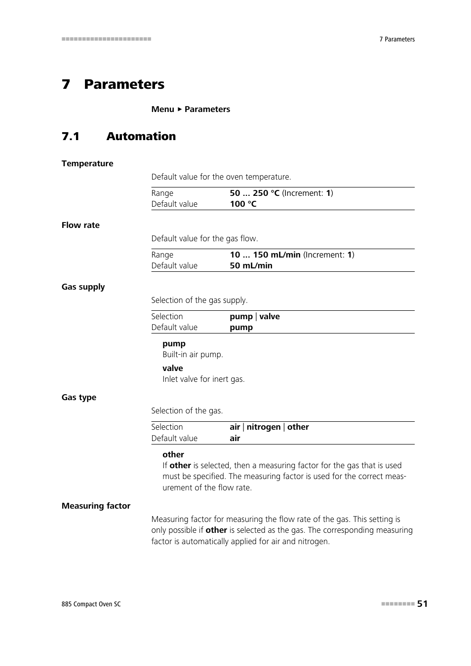 7 parameters, 1 automation, Automation | Metrohm 885 Compact Oven SC User Manual | Page 61 / 93