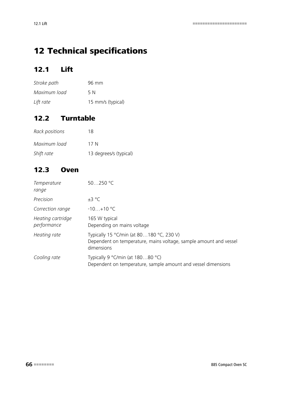 12 technical specifications, 1 lift, 2 turntable | 3 oven | Metrohm 885 Compact Oven SC User Manual | Page 76 / 93