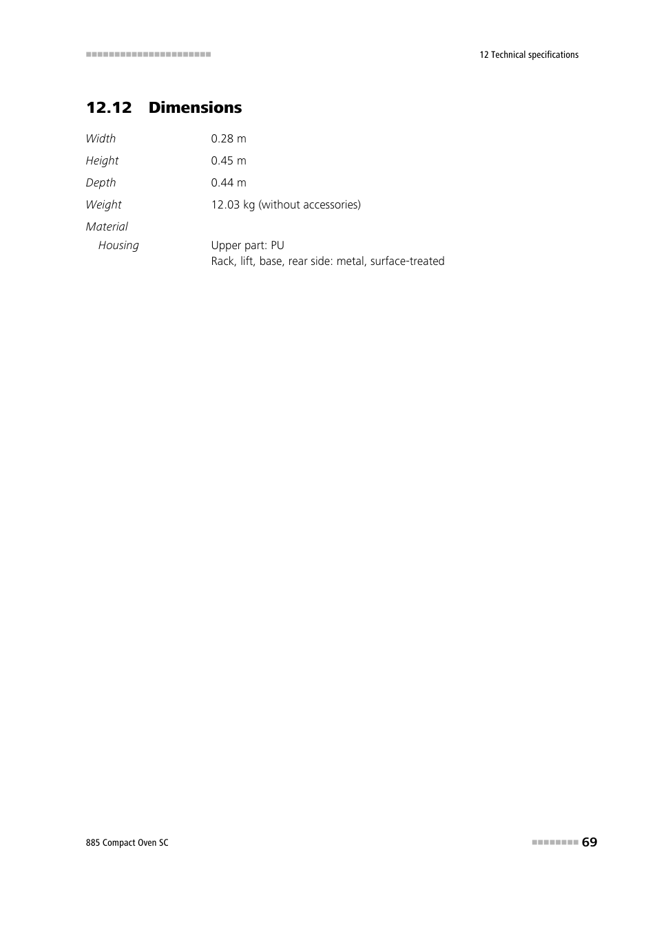 12 dimensions | Metrohm 885 Compact Oven SC User Manual | Page 79 / 93