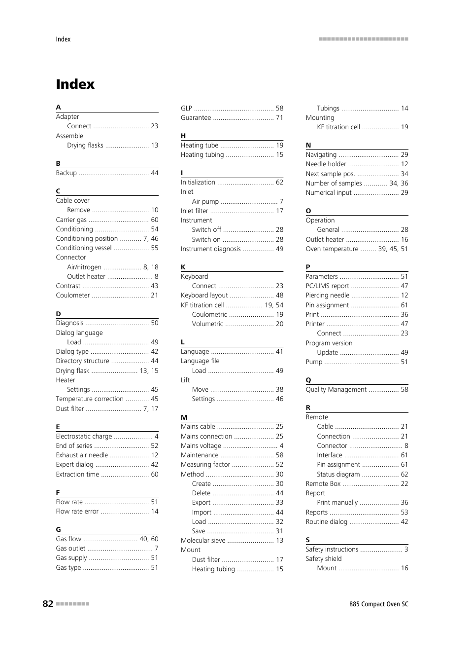 Index | Metrohm 885 Compact Oven SC User Manual | Page 92 / 93