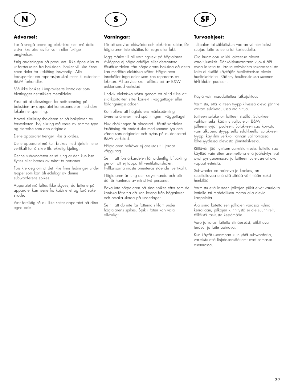 Sf s n | Bowers & Wilkins 4000 User Manual | Page 41 / 42
