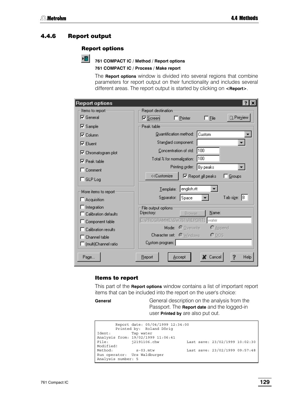 6 report output | Metrohm 761 Compact IC User Manual | Page 139 / 228