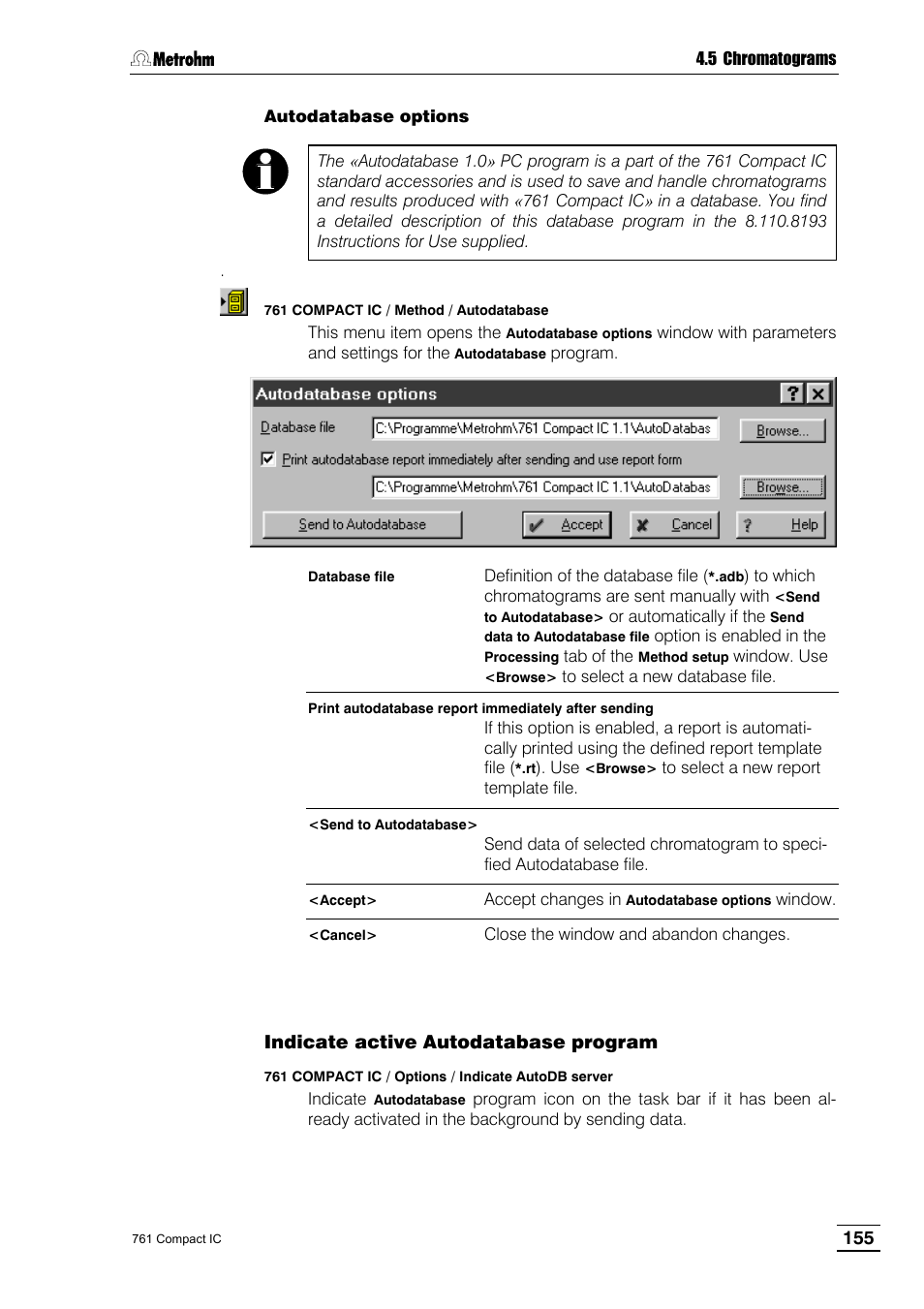 Indicate active autodatabase program | Metrohm 761 Compact IC User Manual | Page 165 / 228