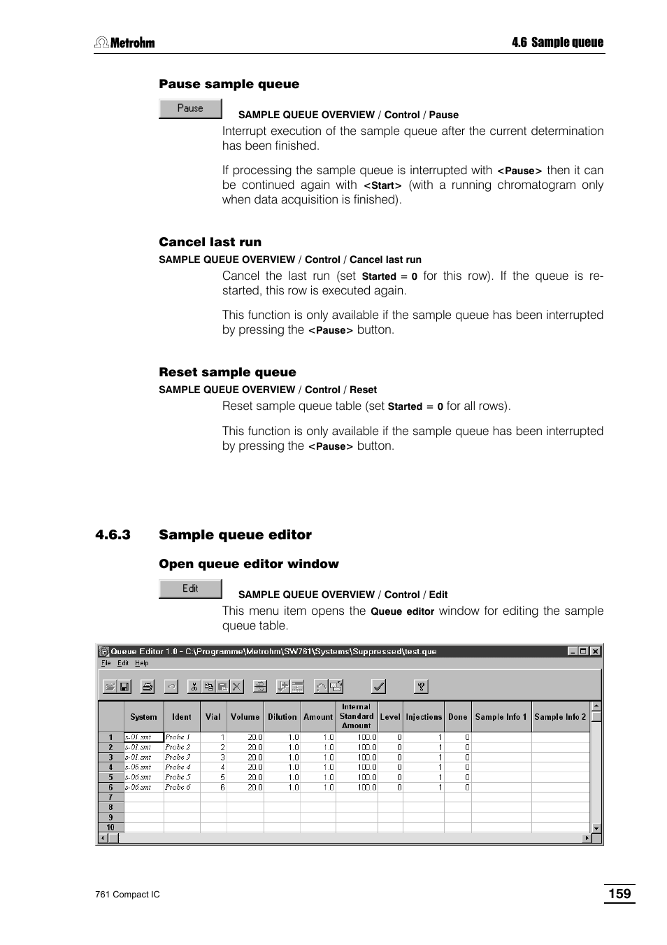 3 sample queue editor | Metrohm 761 Compact IC User Manual | Page 169 / 228