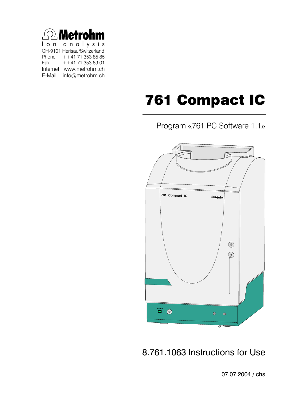 761 compact ic, 1063 instructions for use | Metrohm 761 Compact IC User Manual | Page 2 / 228