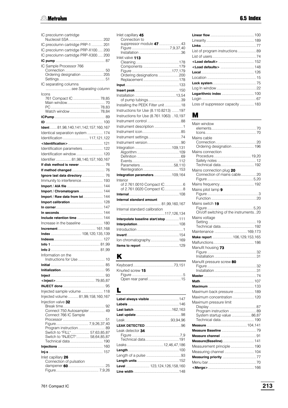 5 index | Metrohm 761 Compact IC User Manual | Page 223 / 228