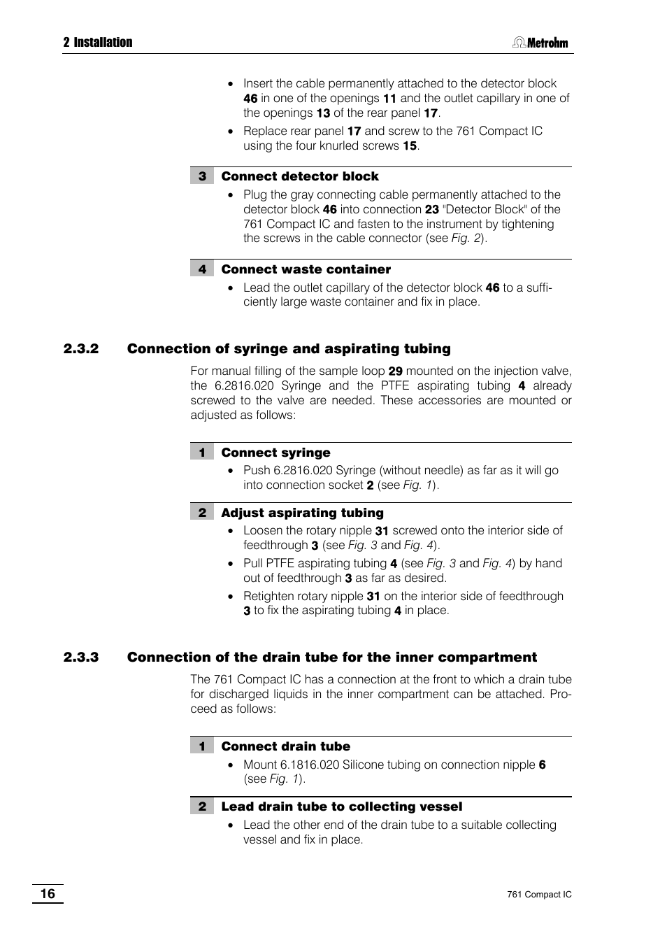 2 connection of syringe and aspirating tubing | Metrohm 761 Compact IC User Manual | Page 26 / 228