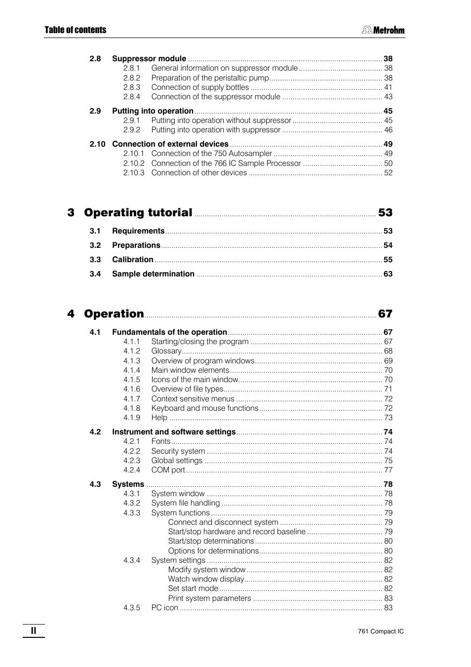 3 operating tutorial, 4 operation | Metrohm 761 Compact IC User Manual | Page 4 / 228