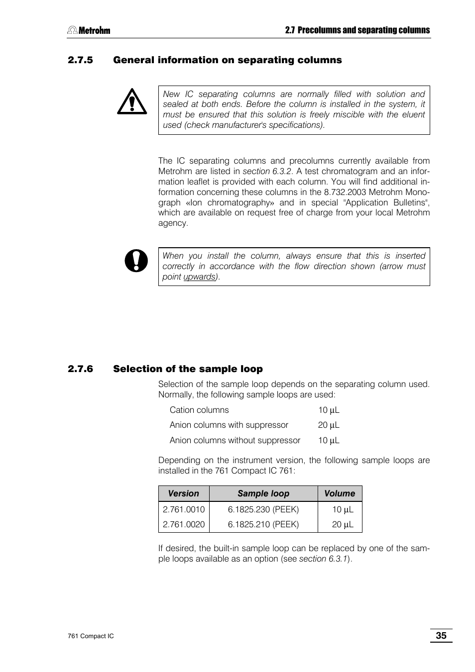 5 general information on separating columns, 6 selection of the sample loop | Metrohm 761 Compact IC User Manual | Page 45 / 228