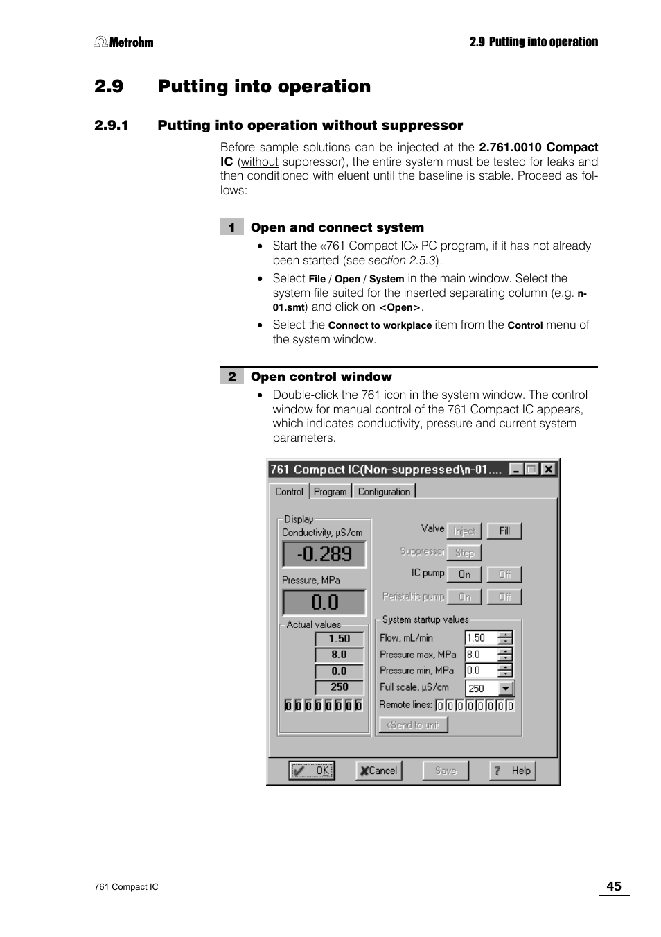 9 putting into operation, 1 putting into operation without suppressor | Metrohm 761 Compact IC User Manual | Page 55 / 228