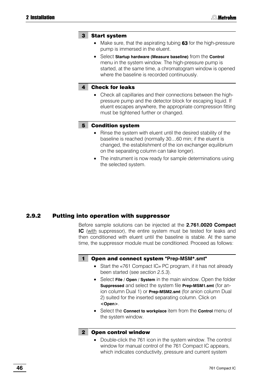 2 putting into operation with suppressor | Metrohm 761 Compact IC User Manual | Page 56 / 228