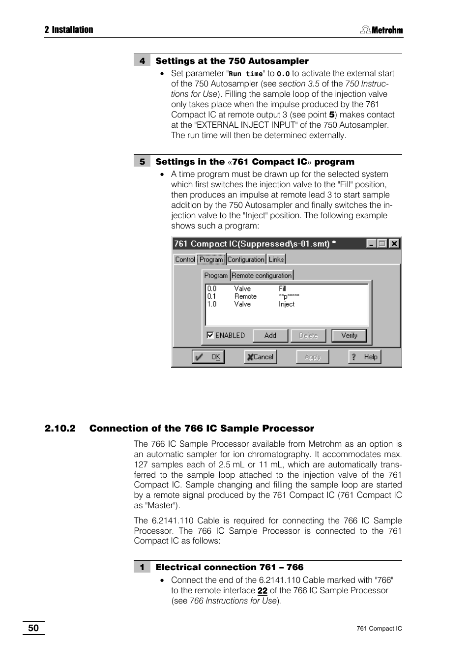 2 connection of the 766 ic sample processor | Metrohm 761 Compact IC User Manual | Page 60 / 228