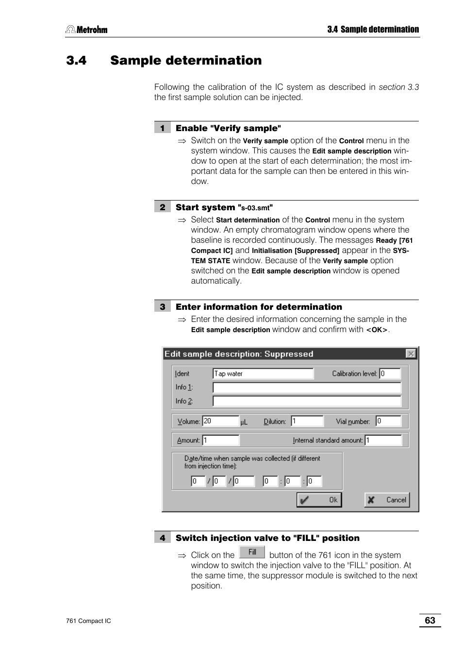 4 sample determination | Metrohm 761 Compact IC User Manual | Page 73 / 228