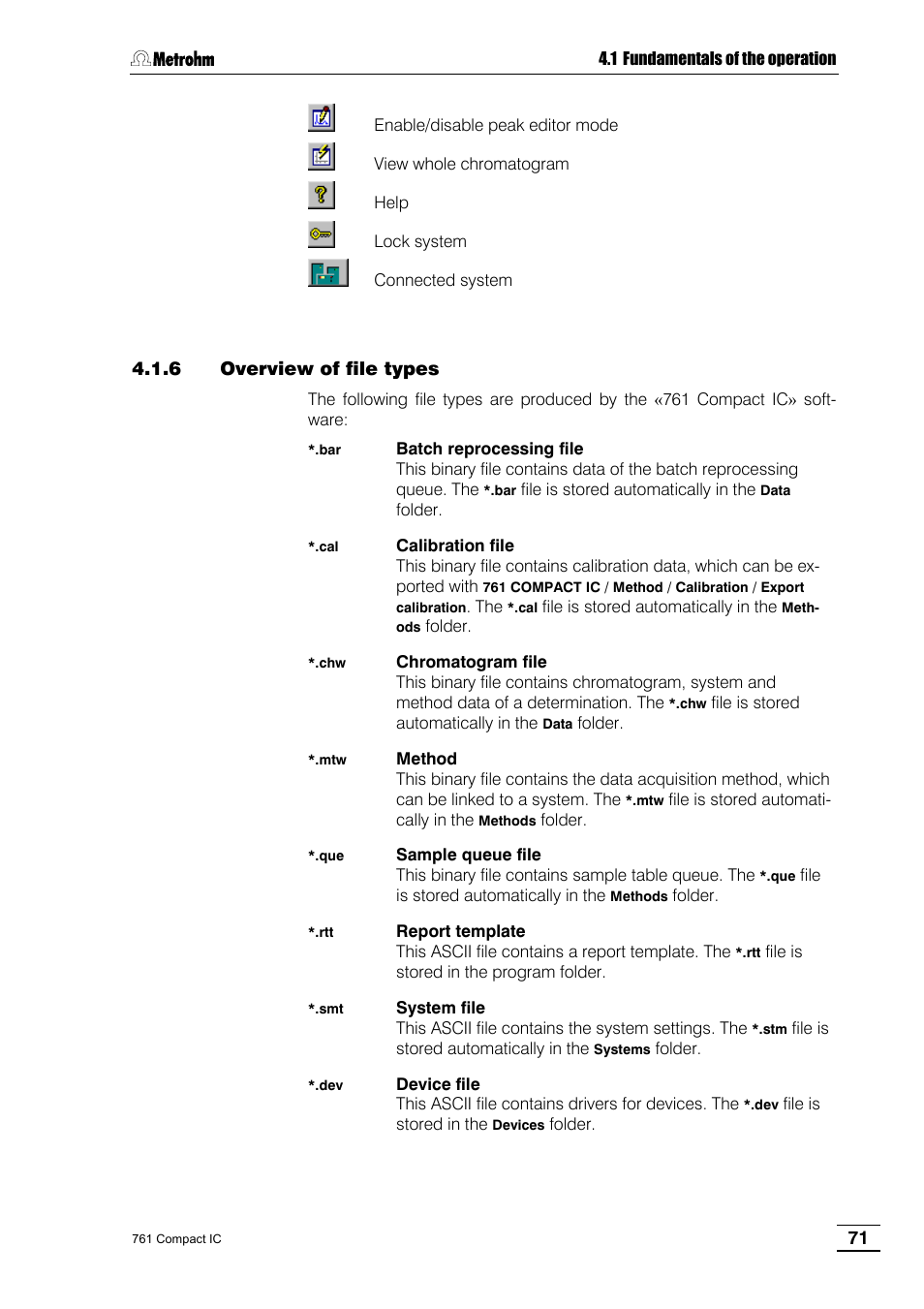 6 overview of file types | Metrohm 761 Compact IC User Manual | Page 81 / 228