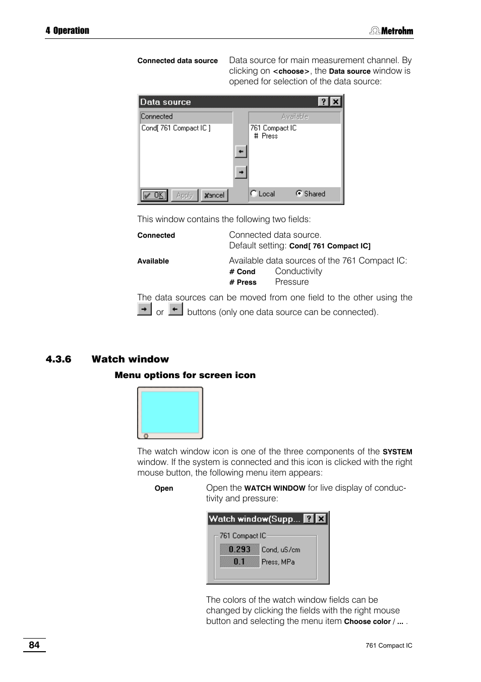 6 watch window | Metrohm 761 Compact IC User Manual | Page 94 / 228