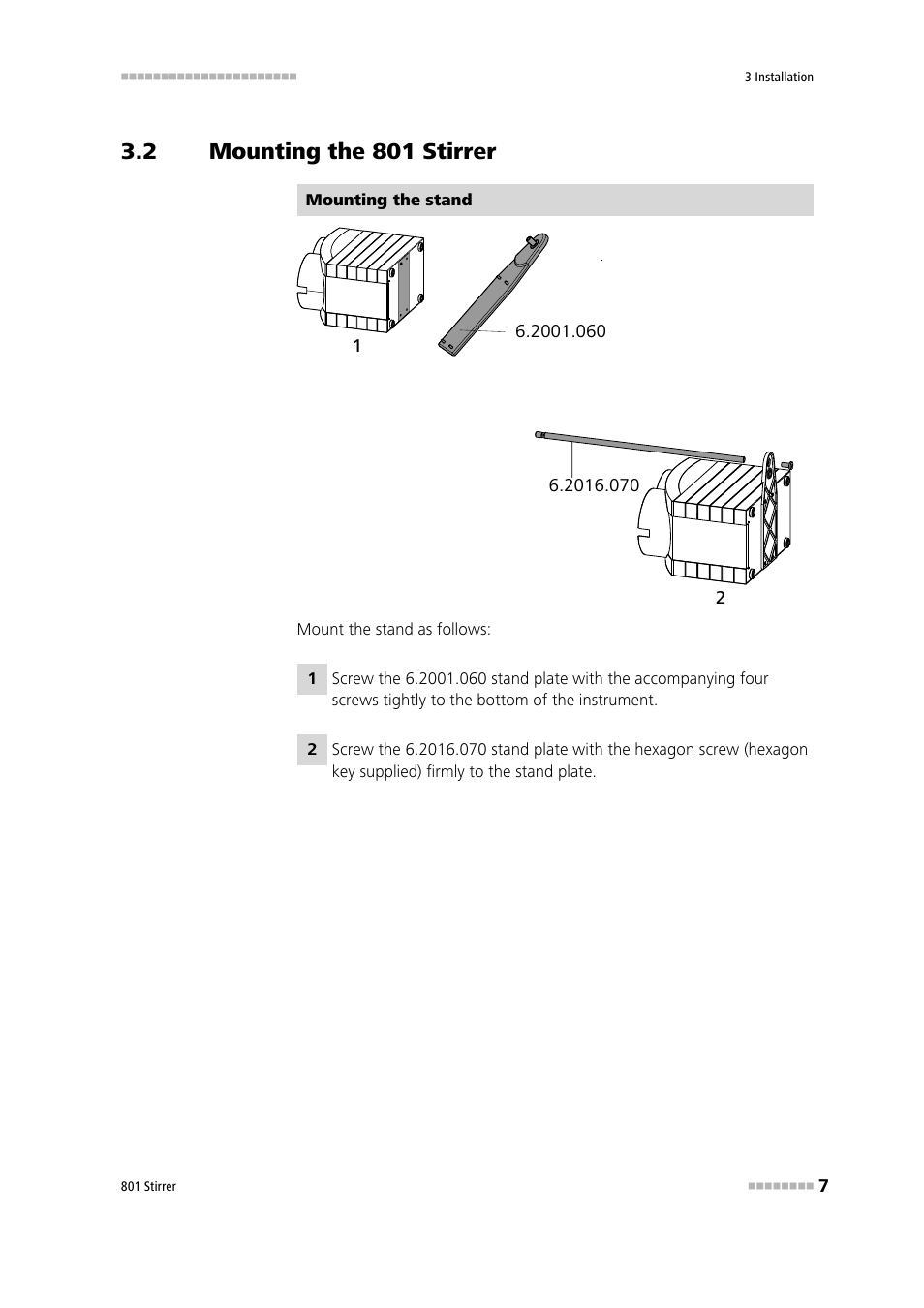 2 mounting the 801 stirrer, Mounting the 801 stirrer | Metrohm 801 Magnetic Stirrer User Manual | Page 15 / 27